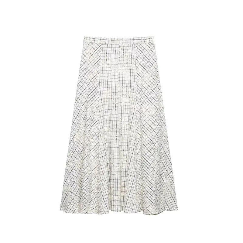 Plaid Blouse and Skirt Set with Embroidery and Bow