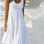 Short Boho Dress with Ruffles and Round Neck — Image 2