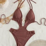 Women's Brown One-Piece Swimsuit — Image 2