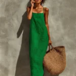 Solid Summer Dress with Spaghetti Straps — Image 5