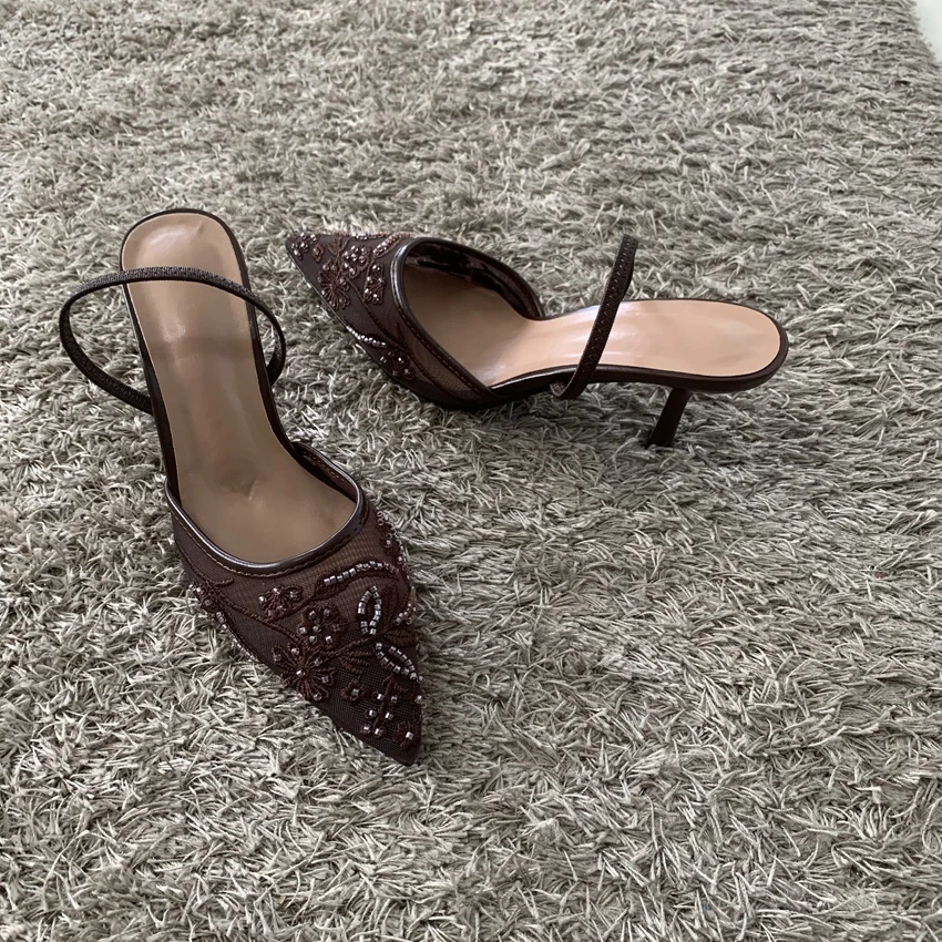 Slingback Heels with Beaded Embroidery