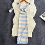 Slim-Fit Striped Summer Dress with Slit — Image 2