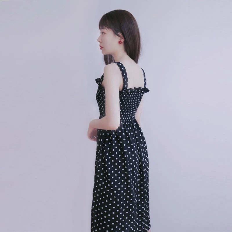 Sleeveless Polka Dot A-Line Dress