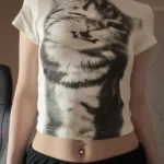 White Cropped Animal Print T-Shirt