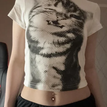 White Cropped Animal Print T-Shirt