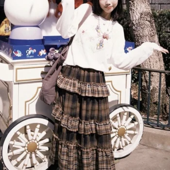 Layered Plaid Skirt with Ruffles