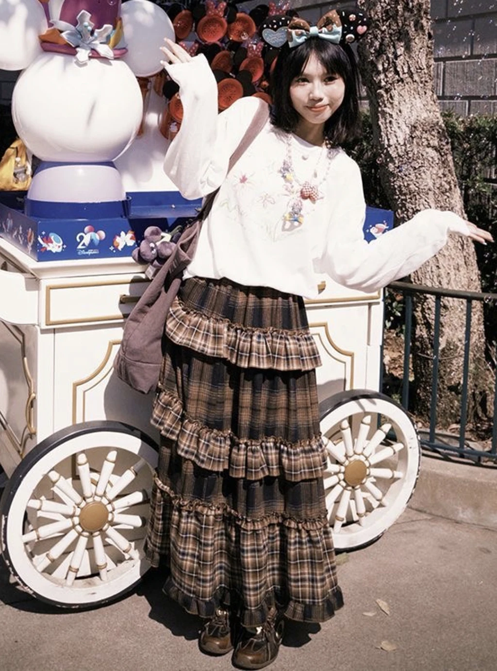 Layered Plaid Skirt with Ruffles