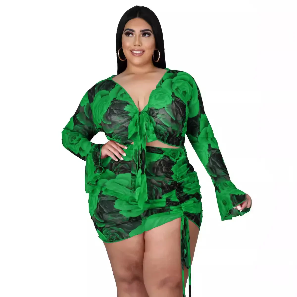 2-Piece Long Sleeve Mesh Set with Colorful Print