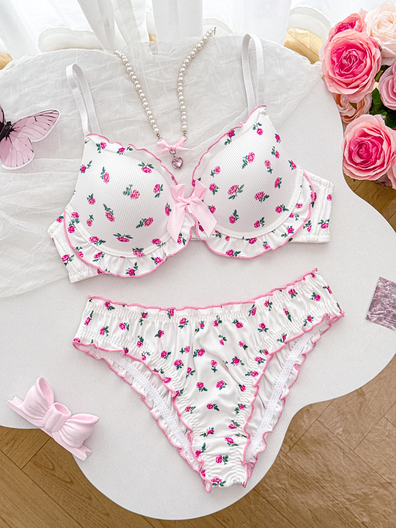 Floral Ruffled Bra with Bow