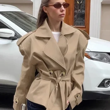 Lace-Up V-Neck Trench Coat