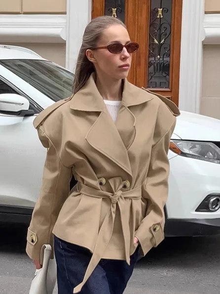 Lace-Up V-Neck Trench Coat