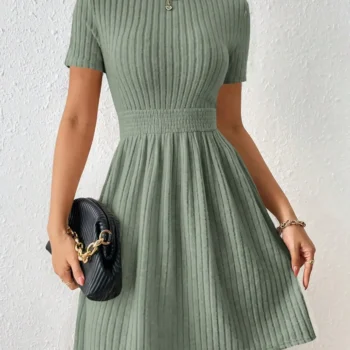 Knitted Ribbed A-Line Formal Dress