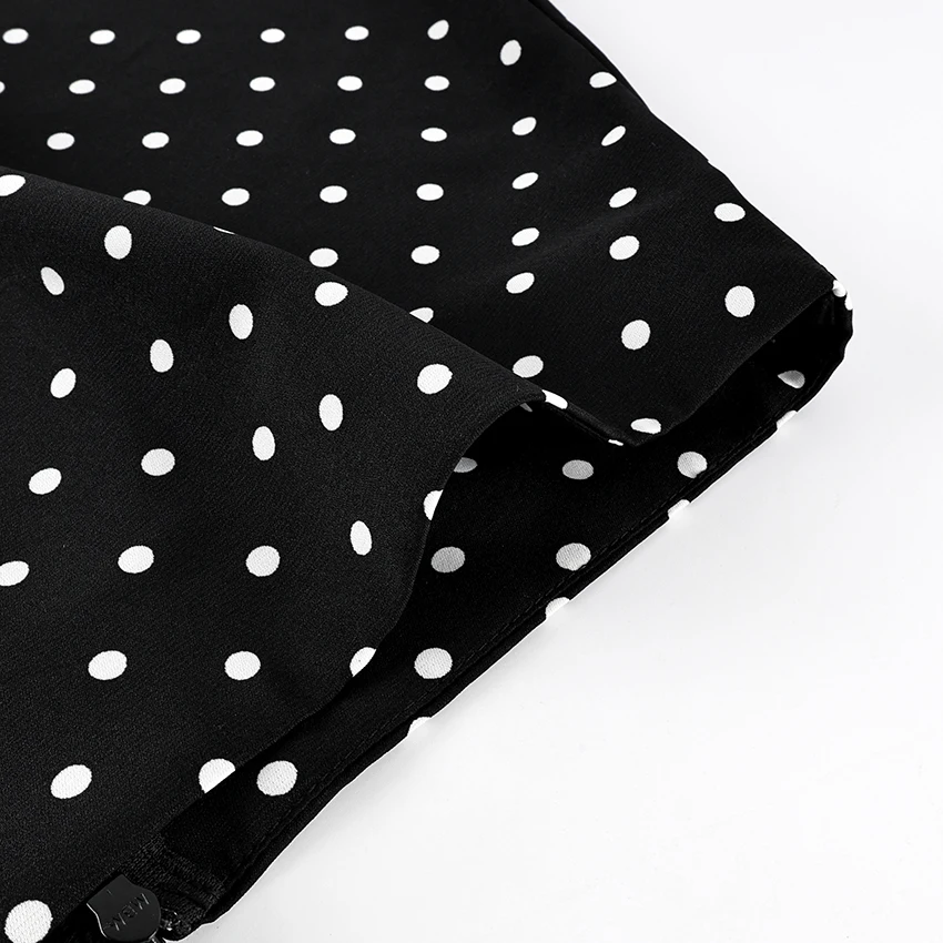 Polka Dot Chiffon Set with Lace Details and Short Skirt