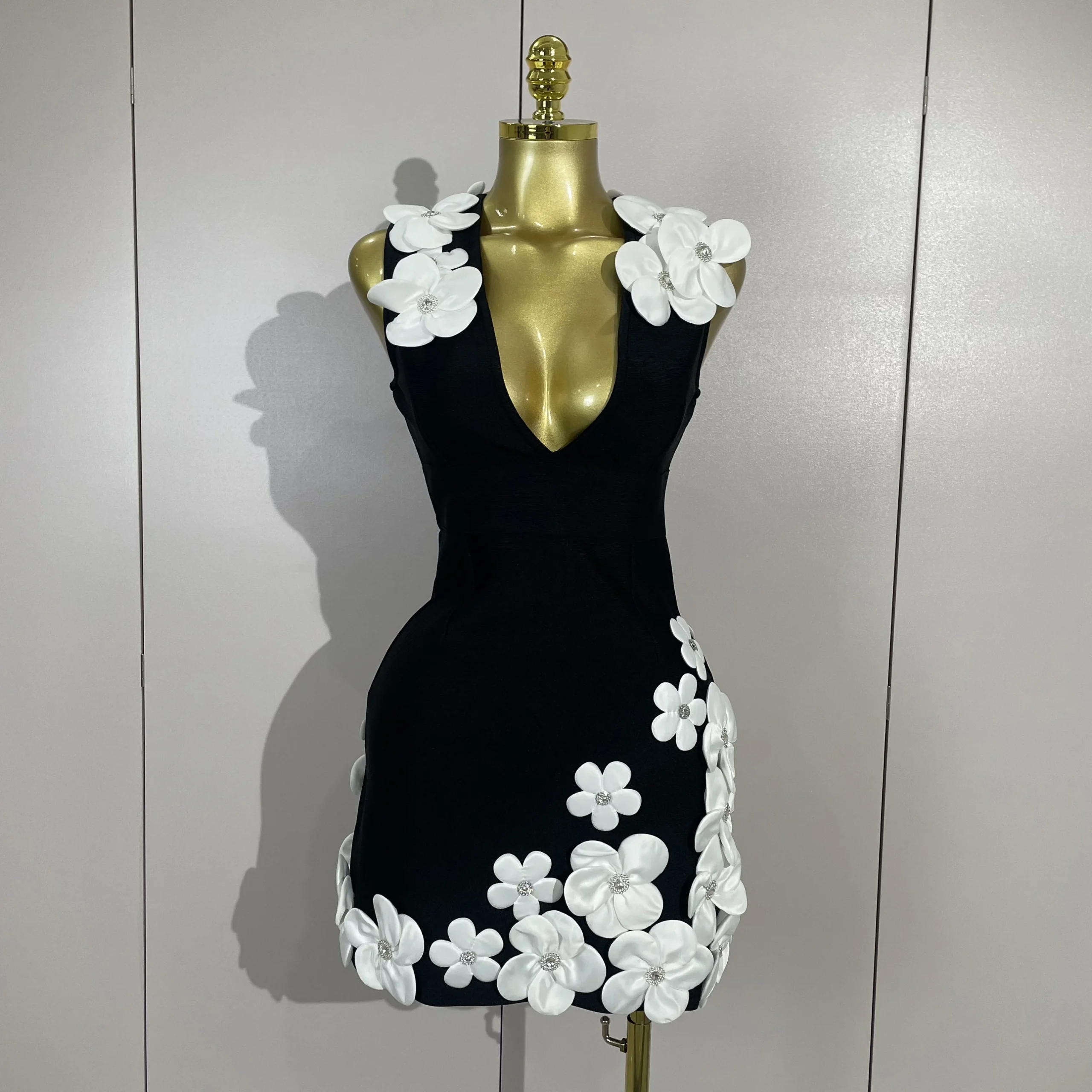Crystal Sleeveless V-Neck Evening Gown