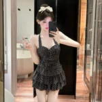 Women's Polka Dot Swimsuit with Tie Neck — Image 4