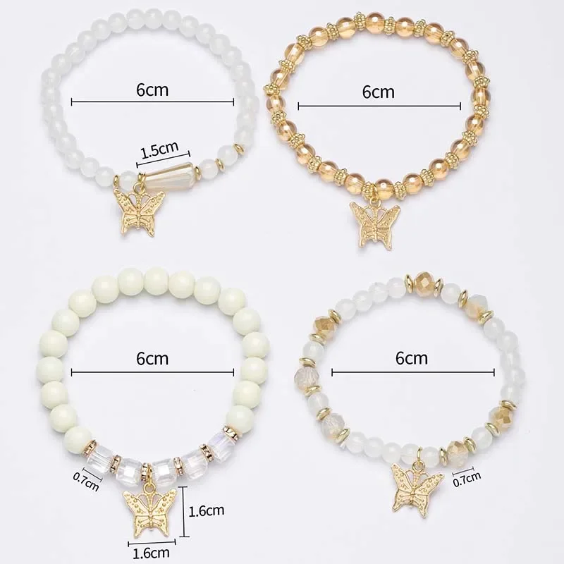 4-Piece Butterfly Beaded Bracelet Set