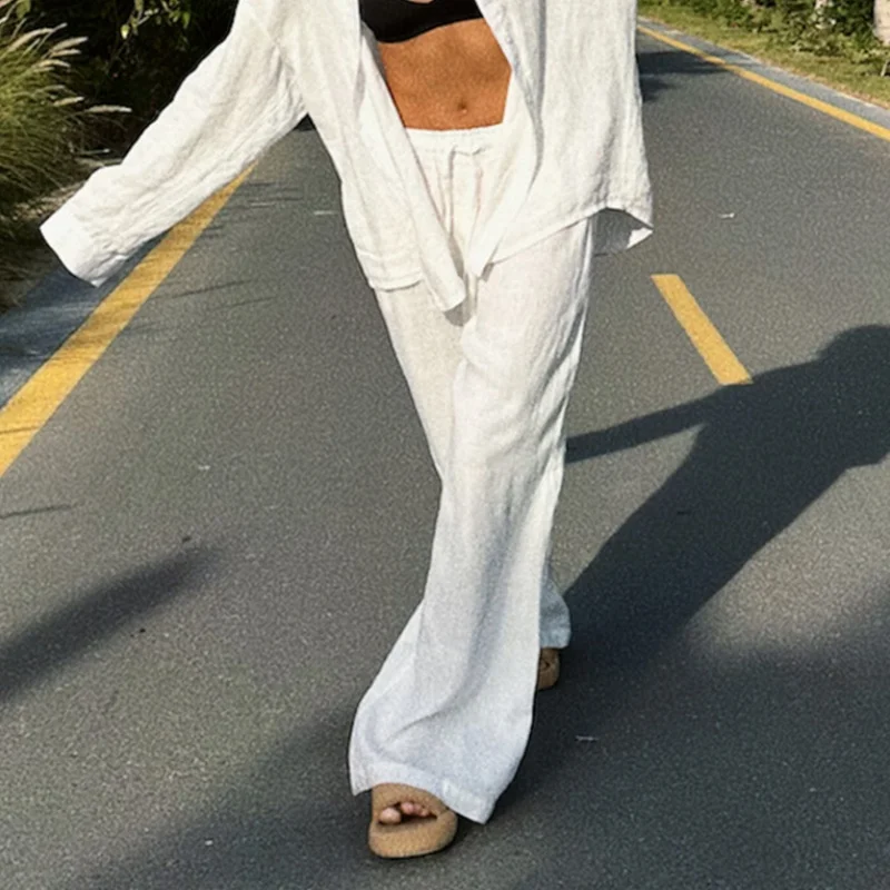 Loose High-Waisted Pants with Drawstring and Pockets