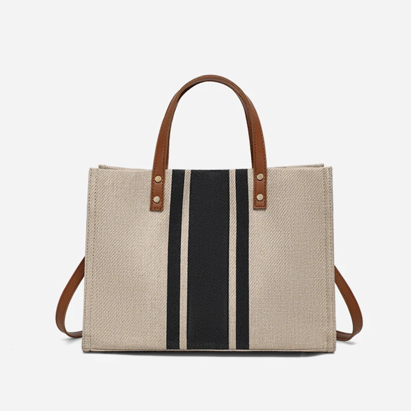 Large-Capacity Striped Canvas Tote Bag — Image 28