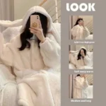 Warm Winter Long Sleeve House Robe with Bunny Ears — Image 2