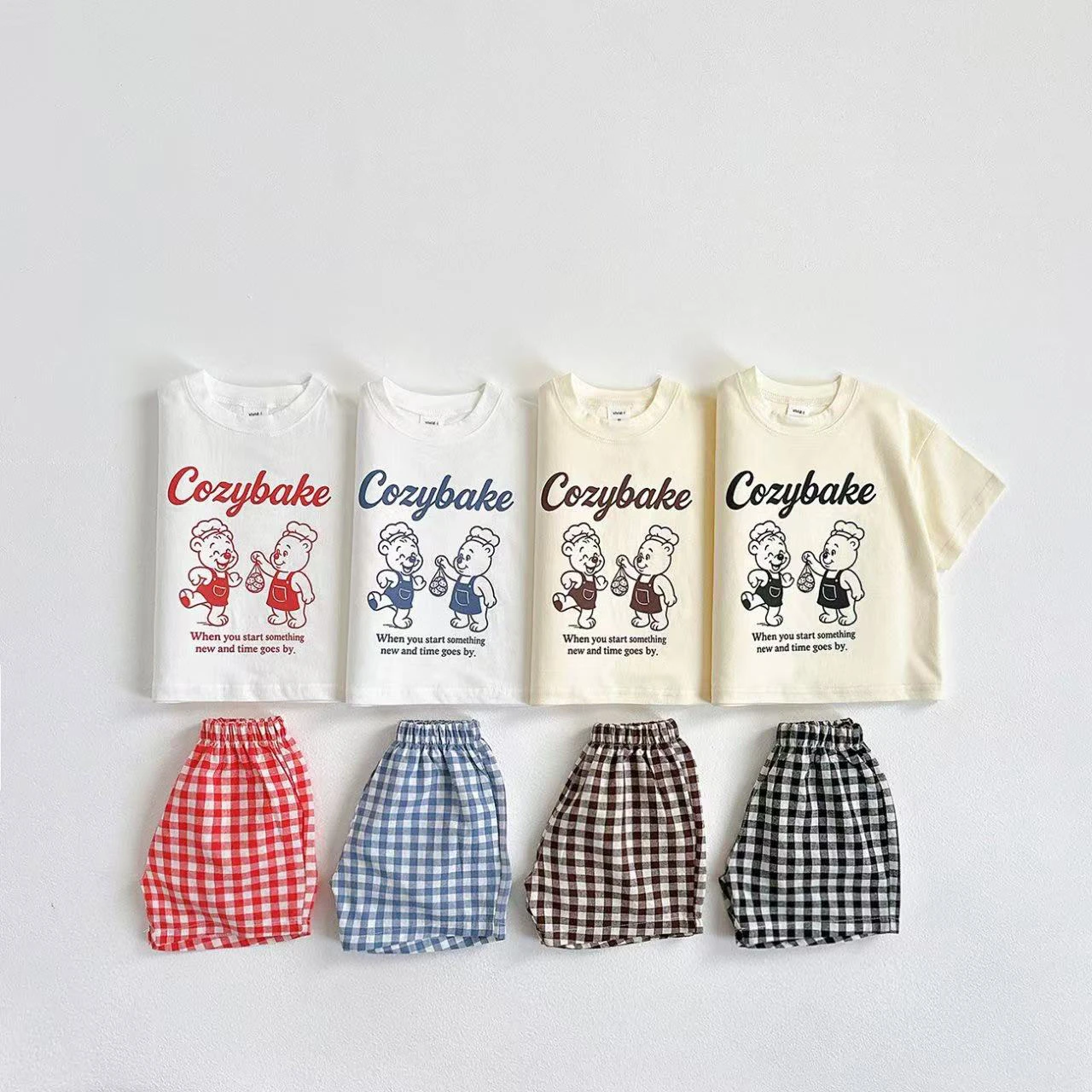 Kids' T-Shirt and Plaid Shorts Set with Teddy Bear Print — Image 10