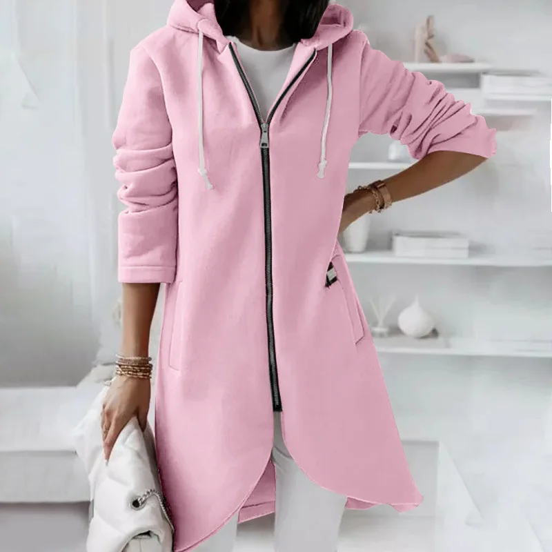 Solid Autumn Long Coat with Zipper