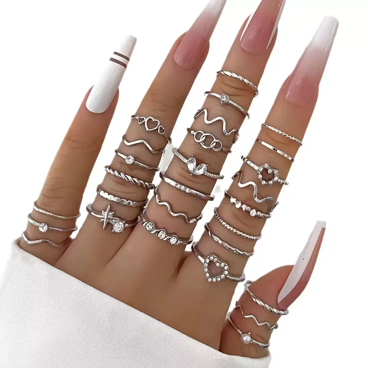23-Piece Sparkling Zircon Ring Set
