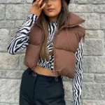 Cropped Winter Stand Collar Vest with Front Zipper — Image 5
