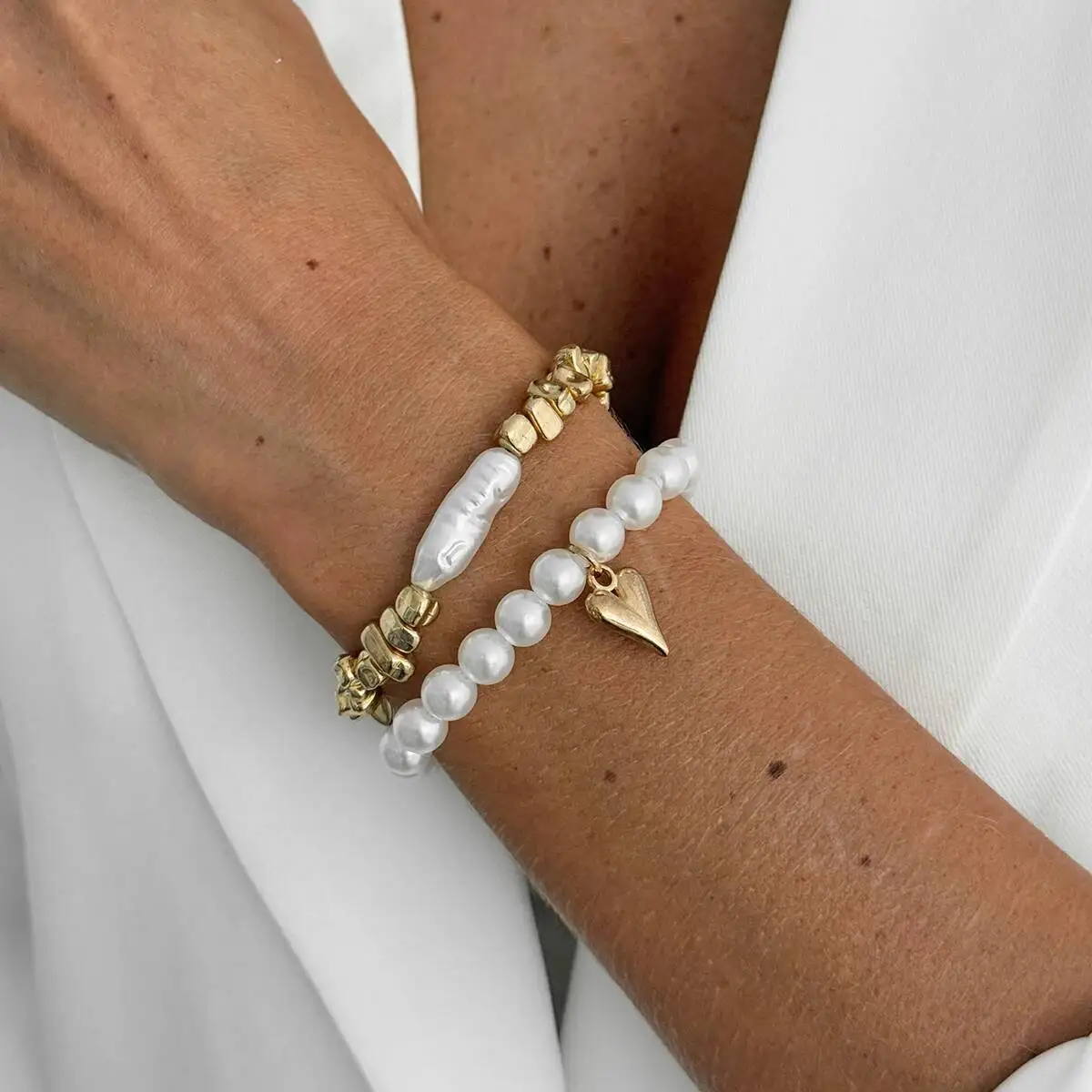 2-Piece Faux Pearl Bracelet Set