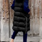 Long Winter Hooded Zip-Up Vest with Side Pockets — Image 6