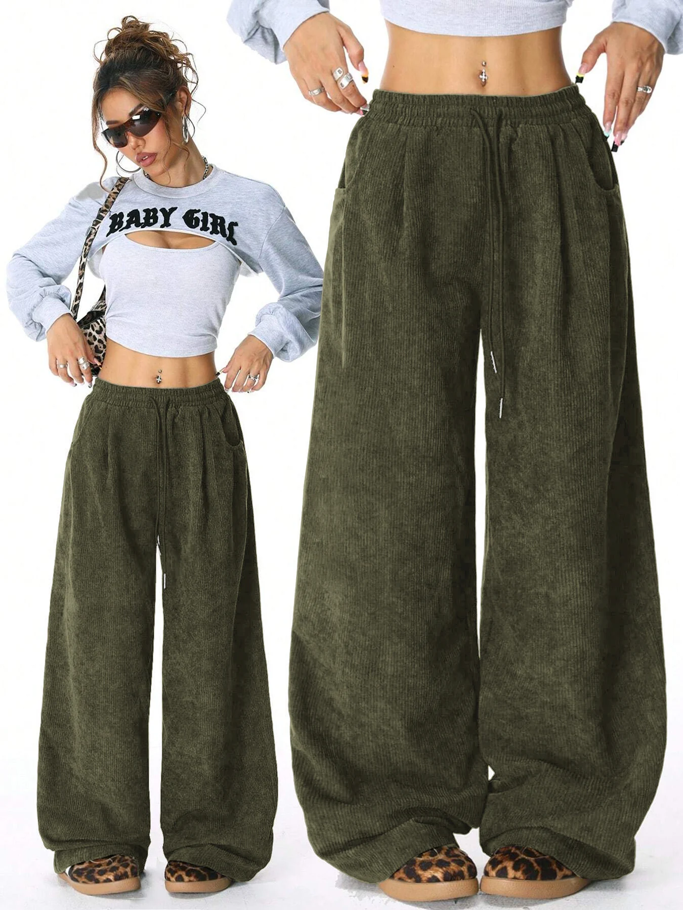 Retro Cargo Pants with Drawstring