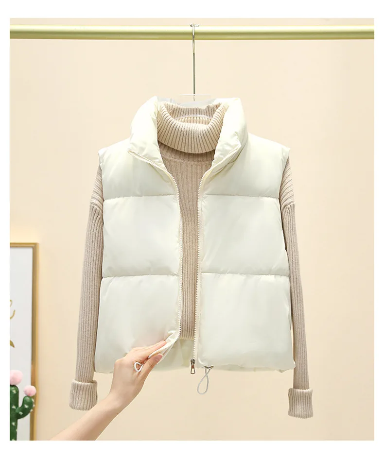 Cropped Winter Stand Collar Vest with Front Zipper