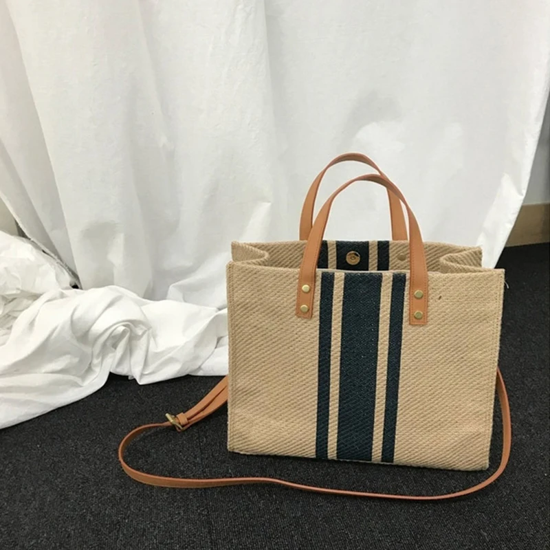 Large-Capacity Striped Canvas Tote Bag — Image 22