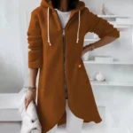 Solid Autumn Long Coat with Zipper — Image 3