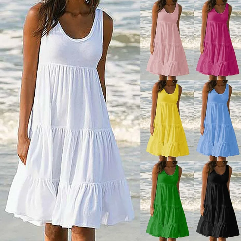 Short Boho Dress with Ruffles and Round Neck — Image 7