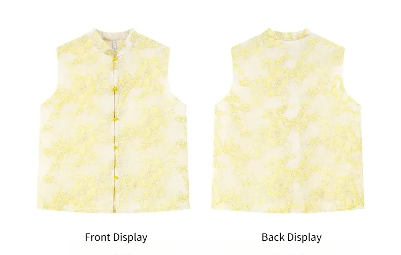 Sleeveless Summer Vest with Floral Embroidery and Front Buttons
