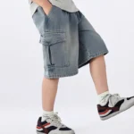 Boys' Solid Denim Summer Shorts with Pocket — Image 4