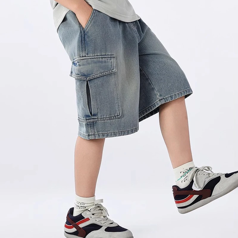 Boys' Solid Denim Summer Shorts with Pocket