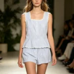 Striped Loungewear Set with Vest and Lace — Image 4