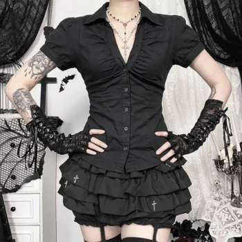 Short Sleeve Blouse with Buttons