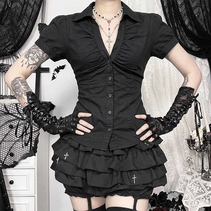 Short Sleeve Blouse with Buttons