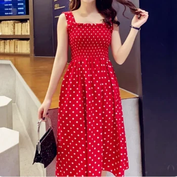 Elegant Summer Dress with Polka Dots and Ruffles