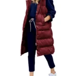 Long Winter Hooded Zip-Up Vest with Side Pockets — Image 3