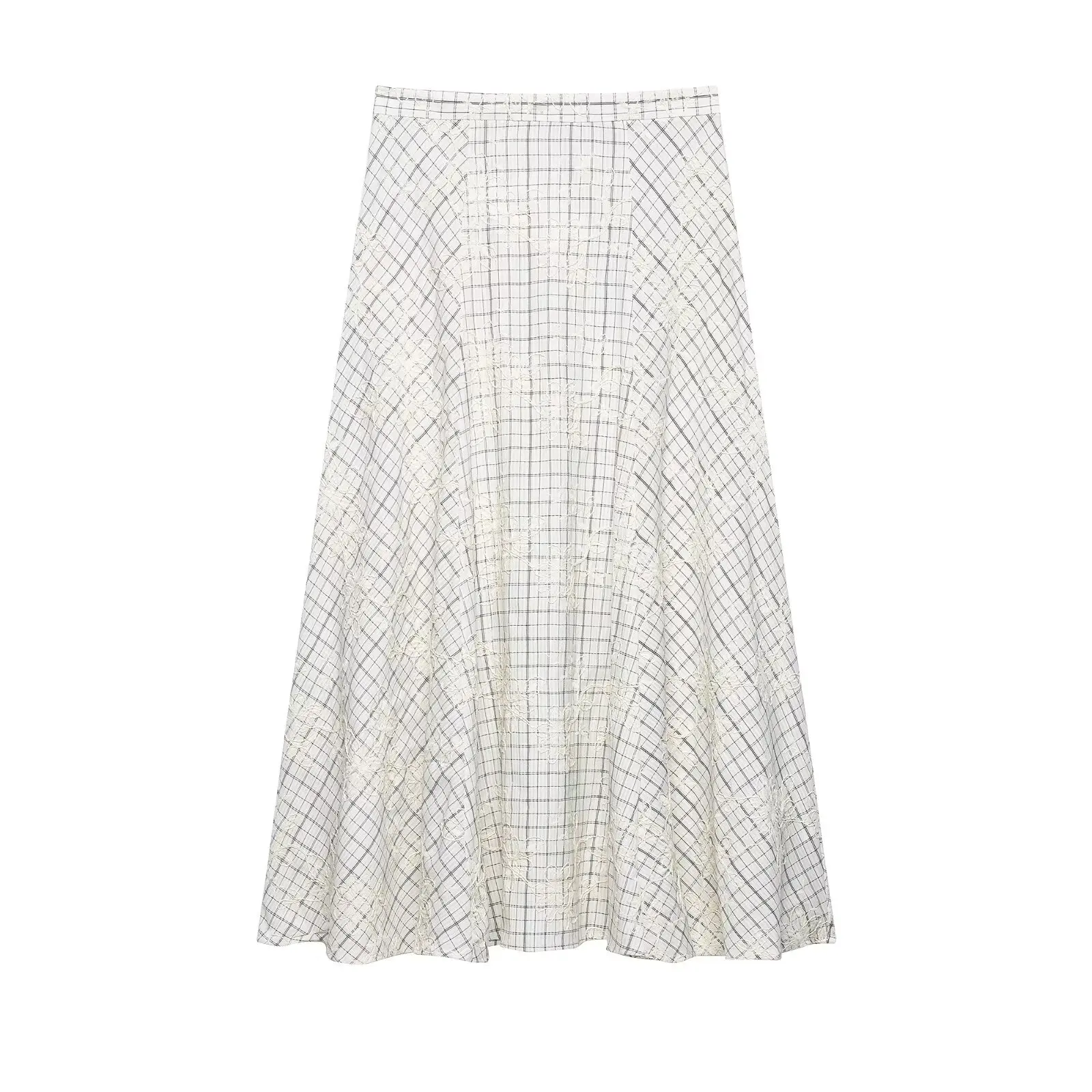 Plaid Blouse and Skirt Set with Embroidery and Bow