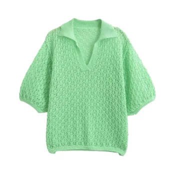 Solid Knitted Hollow-Out Pullover