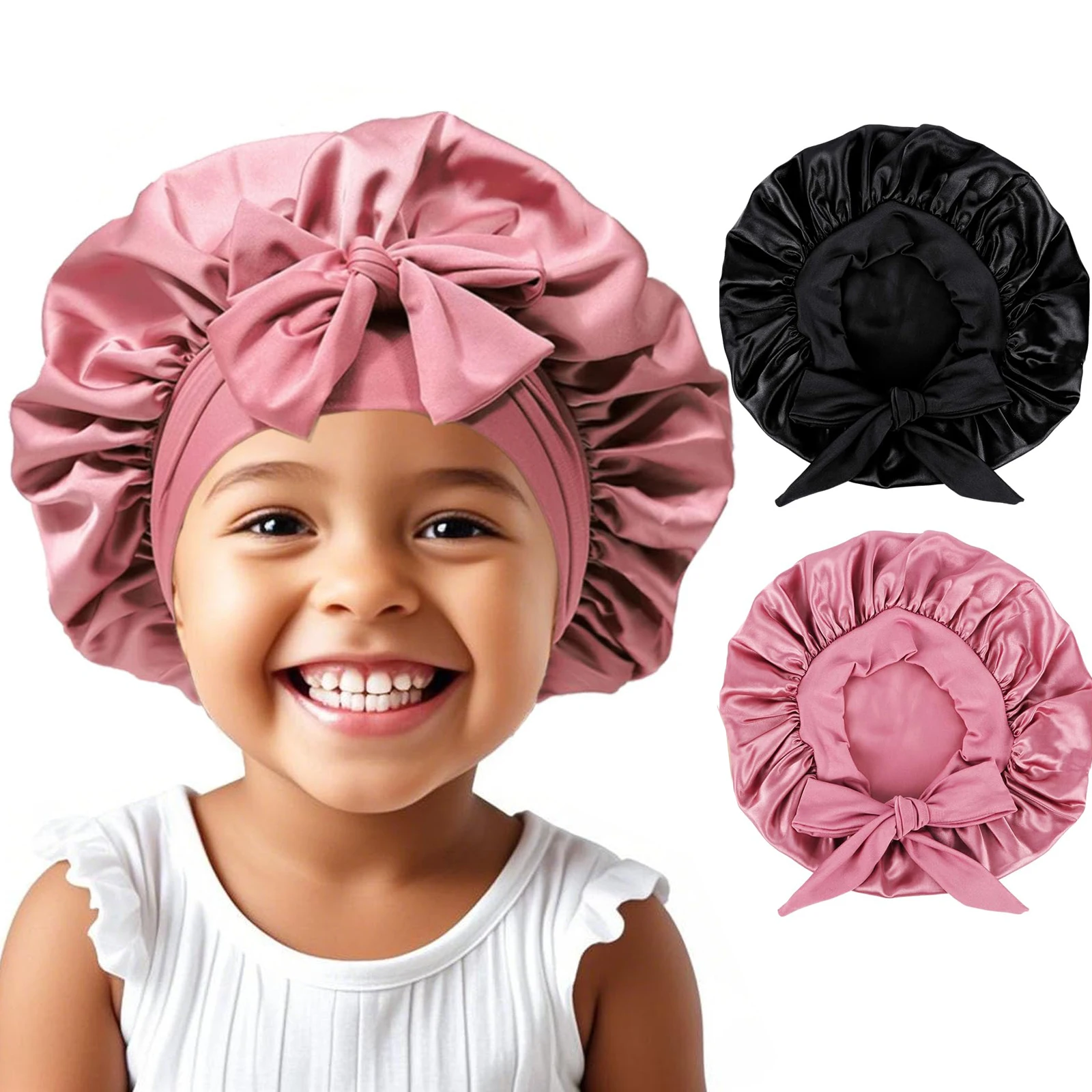 Girls' Satin Bonnet with Wide Elastic Band