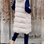Long Winter Hooded Zip-Up Vest with Side Pockets — Image 2