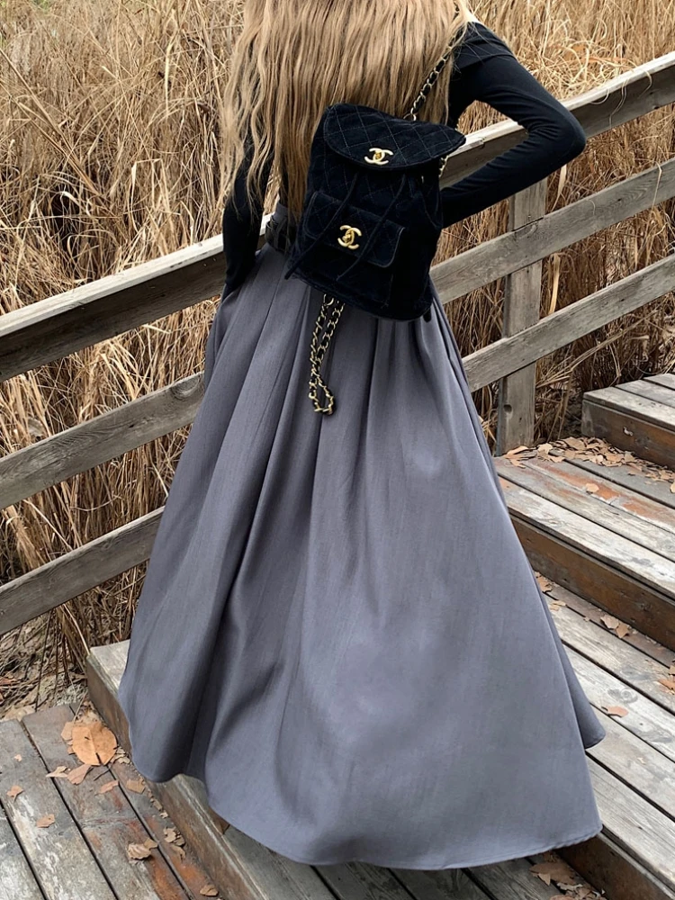 Elegant Gray Maxi Skirt