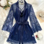 Sleep Set with Strappy Nightgown and Light Lace Robe