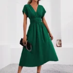 Solid V-Neck Summer Dress — Image 2