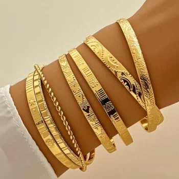 7-Piece Engraved Metal Bracelet Set